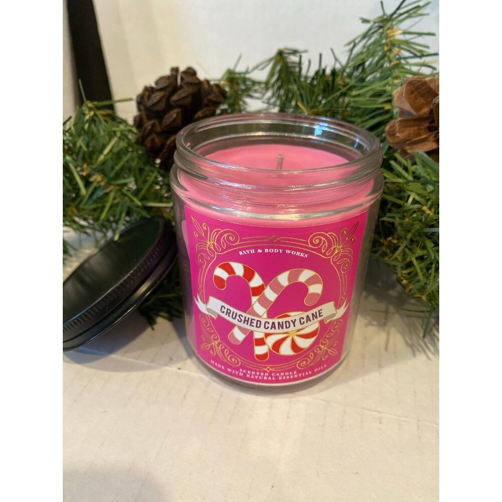 Bath & Body Works “Crushed Candy Cane” Mason Jar Single Wick Candle